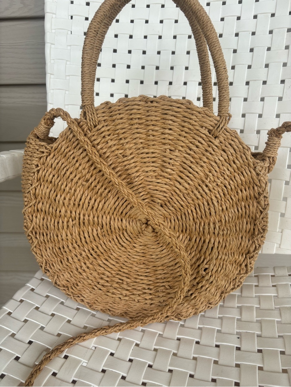 Woven Round Crossbody Bag in Natural Tan